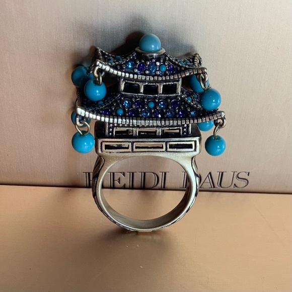 Heidi Daus Chinoiserie Temple Crystal Beaded Ring Turquoise Amethyst SZ 8 - Picture 3 of 14